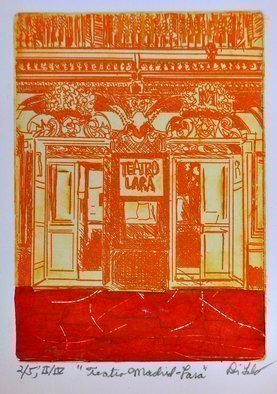 Jerry  Di Falco, 'Teatro Lara En Madrid', 2020, original Printmaking Etching, 11 x 14  x 0.9 inches. Artwork description: 3099 Edition TWO of FIVE.  Print Number 2 of 5.  This meticulous hand- printed etching was executed on a Charles Brand press, which was manufactured in New York City.  It employed studio techniques of intaglio, aquatint, and Chine colle.  I blended Parisian, oil base etching inks Charbonnel brand ...