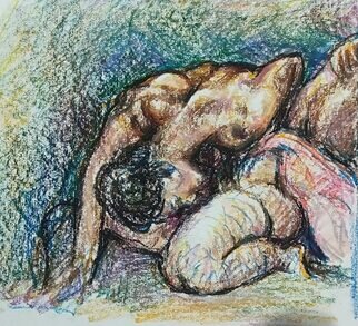 George Grant; Passion, 2022, Original Pastel Oil, 28 x 25 cm. Artwork description: 241 Lesbian encounter  or anything  can be turned from pornography into pure art form when it is done by artist. ...
