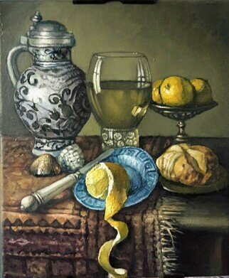 George Grant; Still Life With Pitcher, 2022, Original Painting Oil, 25 x 30 cm. Artwork description: 241 Painted in classical style, as one of the study still lives for my students, which is going to be presented on Youtube step by step painting lessons. ...