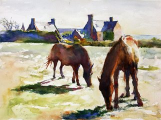 Gilles Durand; Grazing At Pointe St Math..., 2006, Original Watercolor, 15 x 11 inches. Artwork description: 241   Watercolor painting on Fabriano Artistico paper...