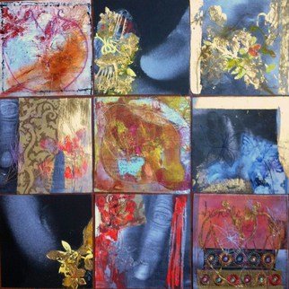 Cassandra Wainhouse; My World, 2015, Original Mixed Media, 60 x 60 cm. Artwork description: 241 Contemporary art, abstract figurative, fruit  Oil painting , gold leaf , collage, fotography, plastic, stitching   ...