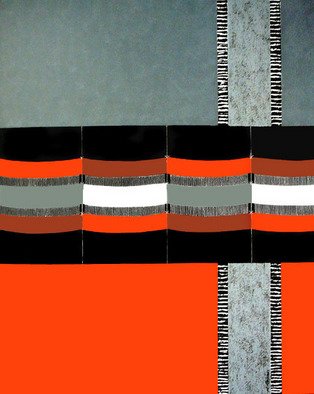 Rosemary Golcher; Among Weaving Red, Gray A..., 2008, Original Painting Acrylic, 1.1 x 1.3 m. Artwork description: 241  Artwork on canvas done with acrylic paint, gesso and resin. Geometric Forms together with threads of silver ...