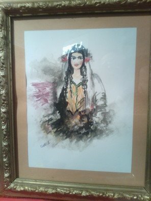 Goli Afjehei; Iranian Girl, 2019, Original Watercolor, 20 x 25 cm. Artwork description: 241 Its imaging  an iranian girl about 100 years ago ...
