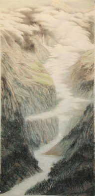 Grace Auyeung; Morning Cloud, 2009, Original Painting Ink, 33 x 54 inches. Artwork description: 241    landscape, cloud, mists,  Chinese landscape, ink wash painting , mountains  ...
