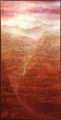 Grace Auyeung; Mysterious Canyon, 2007, Original Painting Ink, 26 x 54 inches. Artwork description: 241       landscape, cloud, Chinese landscape, ink wash painting , mountains, canyon     ...
