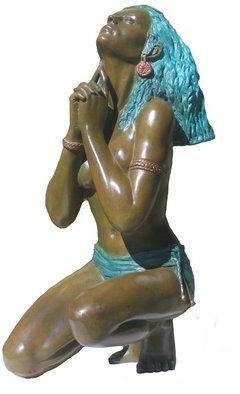 Frederic Clerc-Renaud; Amazonia, 2008, Original Sculpture Bronze, 30 x 66 cm. Artwork description: 241  polychromic figurative bronze sculpture representing Amazonian forest under such attack that it seems ther is nearly nothing else to be done to save her, but praying that people change quickly their minds as well as their ways of life....