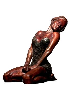 Frederic Clerc-Renaud; Stretching, 2010, Original Sculpture Bronze, 20 x 45 cm. Artwork description: 241      figurative bronze sculpture with walnut patina   ...