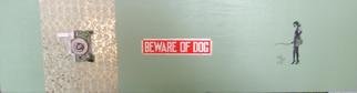 Greg Nuttall; Beware Of Dog, 2008, Original Assemblage, 36 x 14 inches. Artwork description: 241   brass plate, pencil, harddrive, wall paper, acrylic on plywood ...