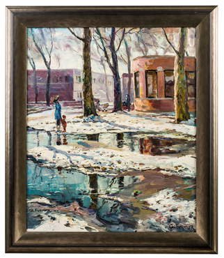Gregori Furman; Snow And Puddles, 2014, Original Painting Oil, 16 x 30 inches. Artwork description: 241  Melting snow in the streets of a city ...