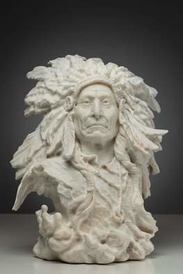 Grigorii Ponomarev; The Indian Chief Red Cloud, 2019, Original Sculpture Marble, 18 x 20 inches. Artwork description: 241 I carve one of the most famous Indian chief Red Cloud. I tried to portray the freedom and wisdom that he had. ...