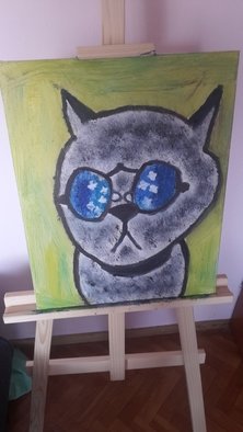 Lukasz Grodzki; Cat, 2016, Original Painting Oil, 40 x 50 cm. Artwork description: 241  Vanguard cat with cool glasses. I wanted to show angry cat with cool style. ...