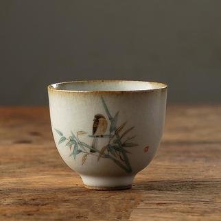 Guangyu Li; Bird Whisper, 2019, Original Ceramics Handbuilt, 5 x 6 cm. Artwork description: 241 Handmade porcelain teacup, hand- painted scene of a bird on bamboo. It s a traditional style of Song dynasty literati painting, showing a great taste of Chinese traditional culture. ...