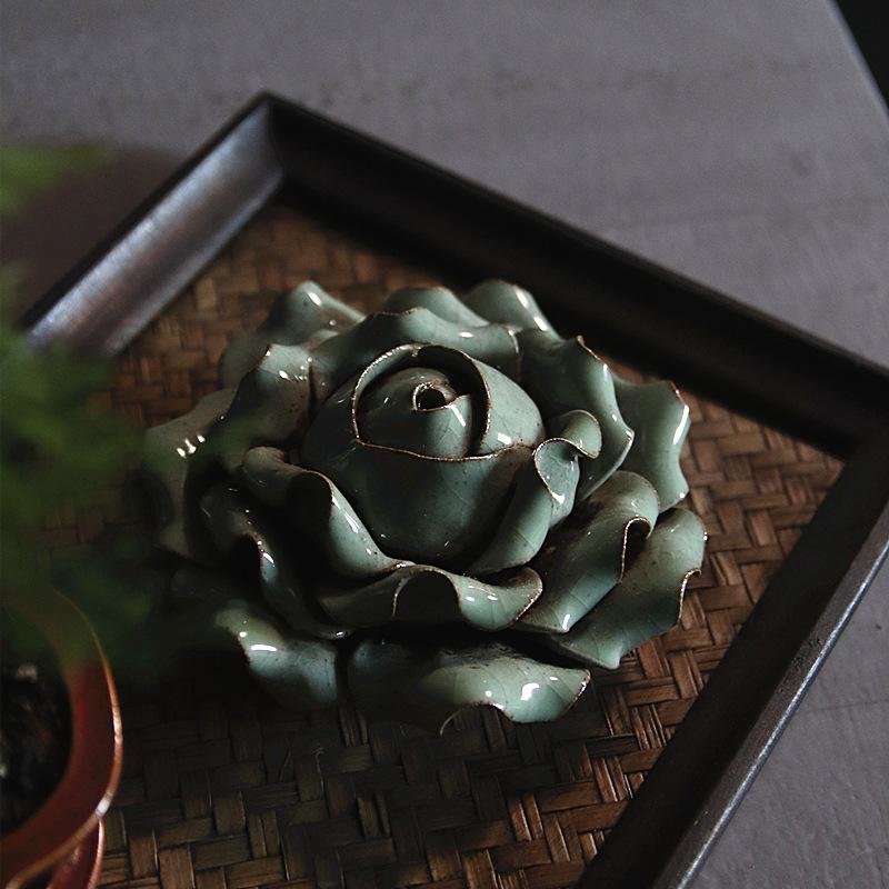 Guangyu Li; Zen Peony, 2019, Original Ceramics Handbuilt, 6 x 13 cm. Artwork description: 241 Handmade porcelain peony, with jade green glaze. Use as a table decoration or as a holder of incense stick. ...