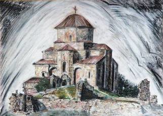Istvan Gyebnar; Jvari Cathedral, 2013, Original Pastel Oil, 40 x 30 cm. Artwork description: 241  church cathedral old ruines dark sky              ...