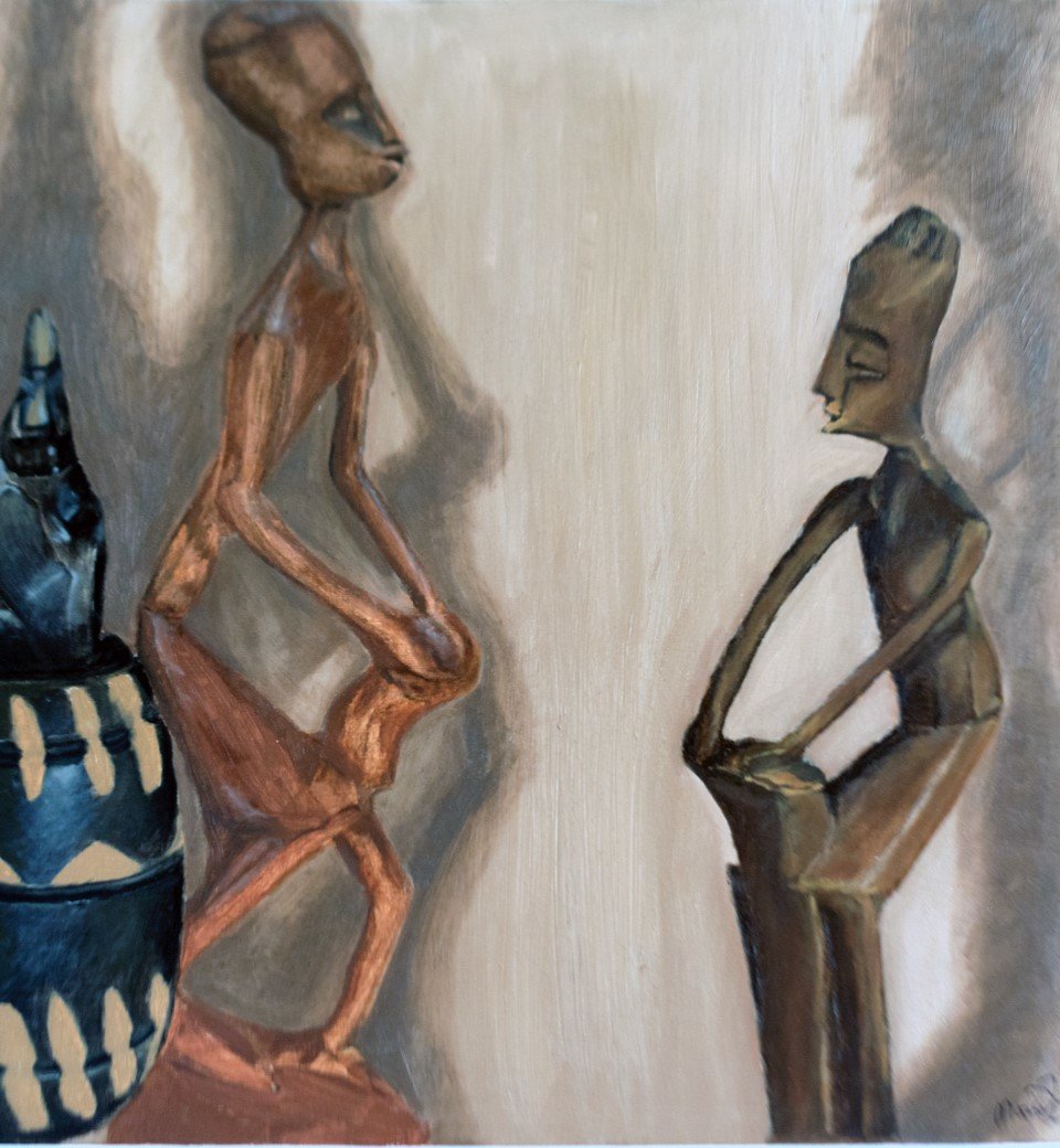 Andreas Halidis; Tribal Men  , 2000, Original Painting Oil, 23 x 23 inches. Artwork description: 241 Tribal abstract from Africa and Puerto Rico...