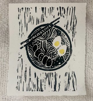 Vene Hashimoto; 99 Cents, 2021, Original Printmaking Linoleum, 6 x 8 inches. Artwork description: 241 food...