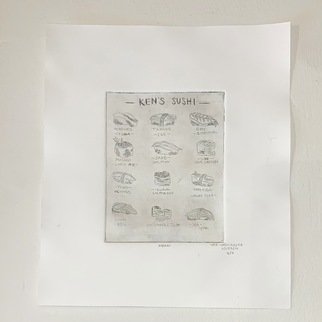 Vene Hashimoto; Dads Menu, 2021, Original Printmaking Lithography - Open Edition, 8 x 10 inches. Artwork description: 241 food...