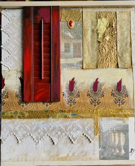 Hatice Brenton; Red Door, 1999, Original Mixed Media, 24 x 2 inches. Artwork description: 241 Architectural, painting, ...