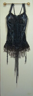 Heather Hyatt, 'Black Bustier', 2008, original Painting Oil, 17 x 47  x 2 inches. Artwork description: 1758  Painted in trompe l'oeil style, Black Bustier is mounted in a shadow box. ...