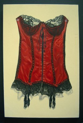 Heather Hyatt, 'Red Bustier', 2008, original Painting Oil, 9 x 17  x 1 inches. Artwork description: 1758  ' Red Bustier' is oil on canvas mounted in a shadow box.  The style is trompe l' oeil.   ...