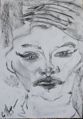 Elena Zhogina; Beastly Thoughtless, 2012, Original Drawing Charcoal, 30 x 40 cm. Artwork description: 241      woman, character, style, thoughts      ...
