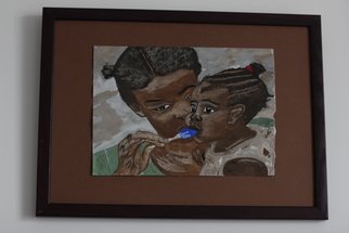 Elena Zhogina; Black Woman With A Baby Girl, 2010, Original Drawing Gouache, 30 x 20 cm. Artwork description: 241    I used to live in Ethiopia when being a child. So for me Africa is always a part of childhood, remembering its smells of eucaliptus leaves, murmur and laughter of the streets of Addis Abeba, heat and humidity, tropical rains when there is nothing to be seen ...