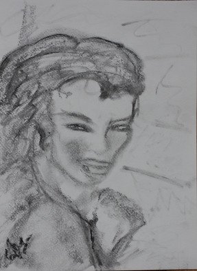 Elena Zhogina; Predateress, 2012, Original Drawing Charcoal, 30 x 40 cm. Artwork description: 241  A predateress woman enjoying sun and life. Character speaks for itself        ...