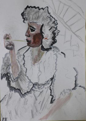 Elena Zhogina; Woman With A Pipe, 2012, Original Mixed Media, 30 x 42 cm. Artwork description: 241        charcoal, oil pastel, pencil  ...