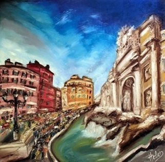 Helen Bellart; Fontain Di Trevi Rom , 2012, Original Painting Oil, 90 x 90 cm. Artwork description: 241     landscape, city, london, bus, big ben, cityscape  ...