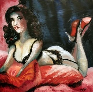 Helen Bellart; Lady Inviting For Love, 2012, Original Painting Oil, 90 x 90 cm. Artwork description: 241    provocative, woman, girl, sexy, nude, body,            ...