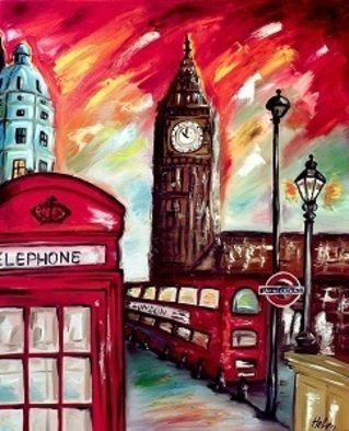 Helen Bellart; London, 2012, Original Painting Oil, 100 x 80 cm. Artwork description: 241    landscape, city, london, bus, big ben, cityscape ...