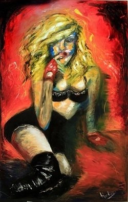 Helen Bellart; Madonna, 2012, Original Painting Oil, 81 x 130 cm. Artwork description: 241  madonna, pop star, dancer, singer, woman, body, sexy, nude, girl ...