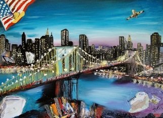 Helen Bellart; San Francisco, 2013, Original Painting Oil, 81 x 60 cm. Artwork description: 241     landscape, cityscape, USA, bridge, gate. gold, collage             ...