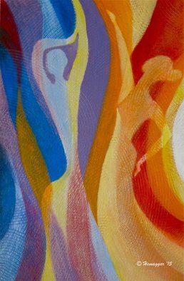 Hemu Aggarwal; The Dancing Pair, 2015, Original Painting Acrylic, 15.5 x 24 inches. Artwork description: 241   The price $150 is for Canvas Print - 12 x 16, other sizes available. To buy original contact artist- hyaggarwal@ gmail. com.This art represents harmonious relationship of line, curves and color. The movements of lines and curves are parallel to the movement of dancing. The gradual change ...