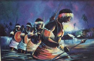 Henry Anaje; Warriors, 2001, Original Painting Oil, 2 x 3 feet. Artwork description: 241 the uniqueness of the worriors is such that when ever you look at the works it reminds you of mother africa and how protective our forefathers were in the olden days...