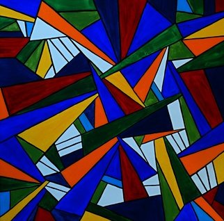 Rachel Olynuk; Fragments, 2017, Original Painting Acrylic, 24 x 24 inches. Artwork description: 241 glass fragments, colorful original art, Rachel Olynuk, framed painting, stained glass look, abstract art, home decor...
