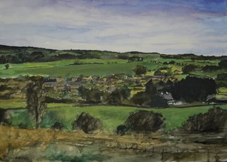 Matthew Hickey; Village In Valley, 2012, Original Watercolor, 14 x 20 inches. 