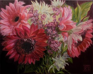 H. N. Chrysanthemum; Flowers XI, 2018, Original Painting Oil, 20 x 16 inches. Artwork description: 241 original oil painting, flower, floral, gerber daisies, pink, white, red...
