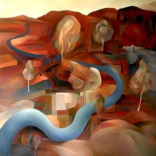 Waldemar A. S. Buczynski; Landscape No I, 2005, Original Painting Oil, 100 x 100 cm. Artwork description: 241  Imaginary landscape. ...