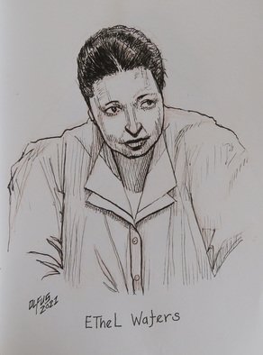 Hampton  Olfus ; Ethel Waters, 2021, Original Drawing Pen, 5 x 7 inches. Artwork description: 241 This image is from a group of portraits I created during Women s History month 2021. ...