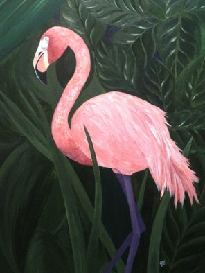 Anne-Marie Landry; Flamingo, 2015, Original Painting Acrylic, 20 x 16 inches. Artwork description: 241  pink, flamingo, green, leaves, purple   ...