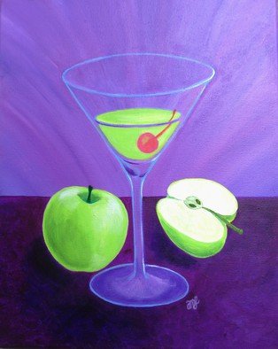 Anne-Marie Landry; It S Five O Clock, 2015, Original Painting Acrylic, 11 x 14 inches. Artwork description: 241  apple, martini, green, purple, cherry ...