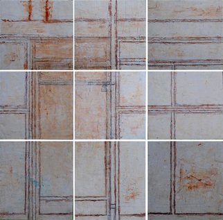 Hope Brooks; The Door, 2018, Original Mixed Media, 4.6 x 4.6 feet. Artwork description: 241  Painting for my friend Dr. David Boxer, celebrated artist and curator of the National Gallery of Jamaica.  Death is like a door that once passed is forever locked. Size: 9 panels ea. 18  X  8 Medium: modelong paste and gouache.Year: 2018...
