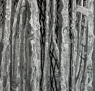 Lijing Liu; VIOCE, 2009, Original Printmaking Woodcut, 94.6 x 98 cm. Artwork description: 241 black and White, Natural, LifePS!EcologyPS!BeautifulPS!adornmentPS!Life ...