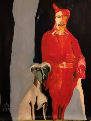 Mert Ulcay; Trans And The Dog, 2019, Original Painting Oil, 142 x 186 cm. Artwork description: 241 As the face appeared I formed this painting around it. Love the overalls on her. This flamboyant looking trans had to have a company. And for me the best company was a dog. Intentionally I showed his tongue out with a touchy look. The two of them ...