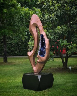 Hunter Brown; Eros, 2020, Original Sculpture Steel, 30 x 90 inches. Artwork description: 241 Modern metal sculpture with copper finish incorporating a large amethyst geode. The design is the first of a new series exploring the merging of man made material with fine mineral specimen. ...