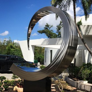 Hunter Brown; Moon Wave, 2021, Original Sculpture Steel, 8 x 12 feet. Artwork description: 241 Moon Wave is a contemporary stainless steel sculpture. The circular composition is simple and elegant. ...