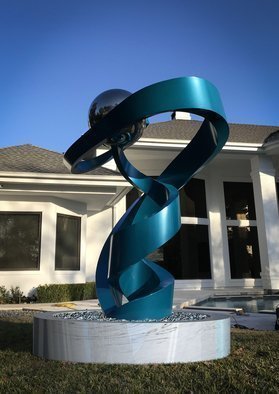 Hunter Brown; Salute, 2021, Original Sculpture Steel, 7 x 10 feet. Artwork description: 241 Salute is a contemporary stainless steel sculpture with a teal powder- coated finish. ...