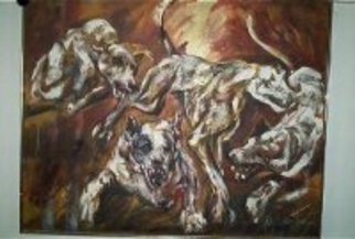 Hyacinthe Kuller-Baron; DOGS OF WAR, 2011, Original Printmaking Giclee - Open Edition, 40 x 30 inches. Artwork description: 241    This work of art is available from the artist's Collection. $140,000 for oringal painting in oil. Giclee, limited edition, signed and numbered, on canvas, hand touches by Hyacinthe $1500. 00ea.  For more information contact barongallery@ aol. com or visit www. barongallery. comor call: 760 ...