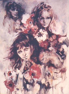 Hyacinthe Kuller-Baron, 'Floral With 3 Females', 2008, original Printmaking Giclee - Open Edition, 3 x 4  inches. Artwork description: 1911 NOW AVAILABLE AS A LITHO, 3x4' pencil signed by Hyacinthe. $3500. 00 on canvas or paper with hand painted touches.In the oil painting 